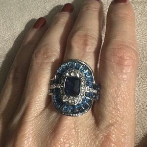 Sterling Silver Ring with Blue and White Stones Size 10